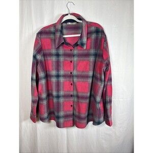 Lee Riders Women Shirt Pink  & Navy Blue Plaid Button Up Size 2X Preowned